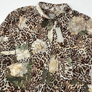 Chicos Poised Blooms Sheer Tunic Shirt Leopard Floral Print Size 1 NWT